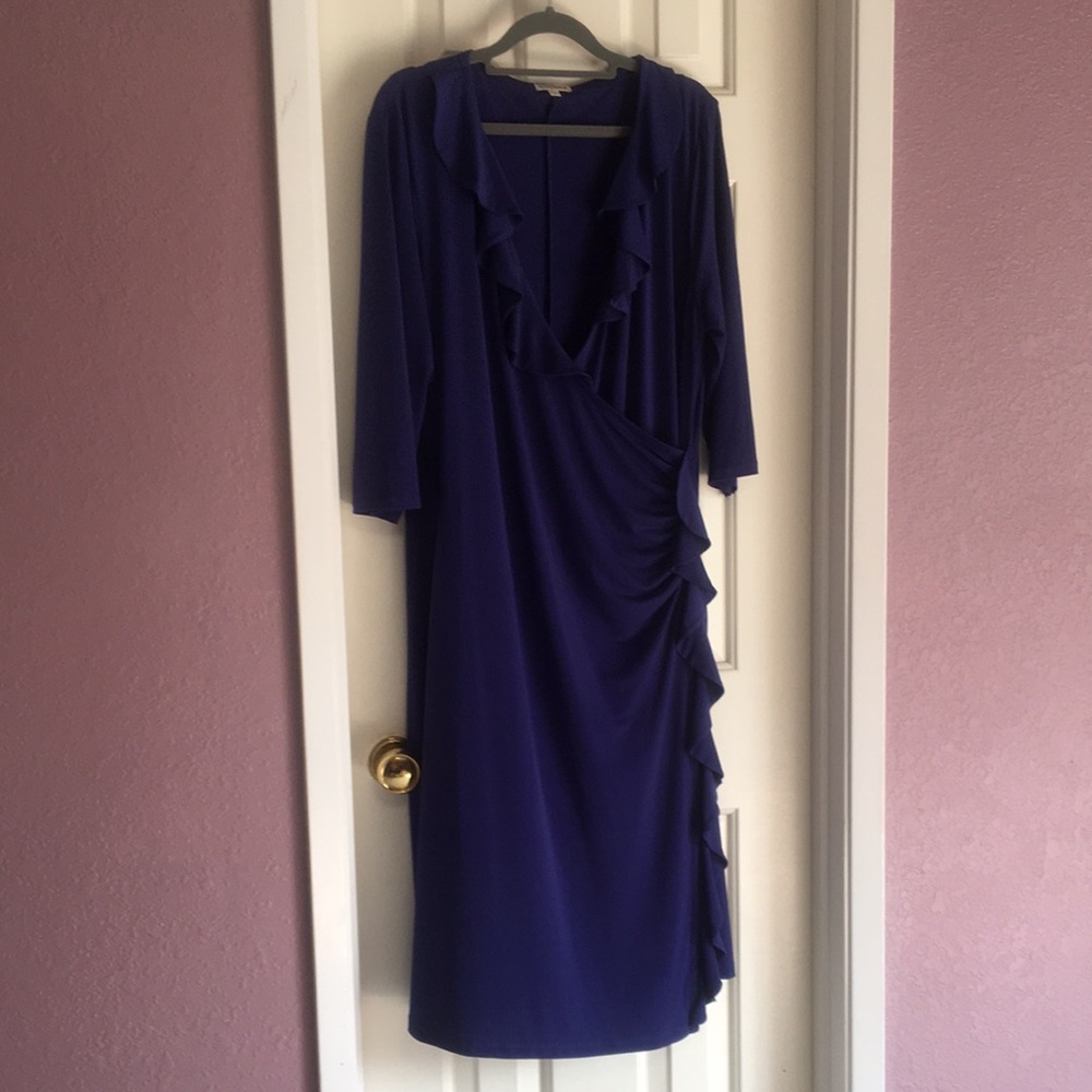 Midi Faux Wrap Dress with Side Ruffle